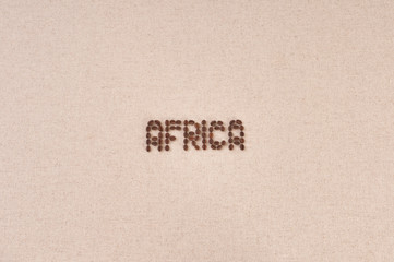 Canvas with coffee beans forming the word Africa