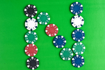 Counters for game in a casino on зелоном a background