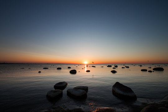 Fototapeta Baltic sea stones at sunset