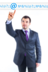 business man pointing to internet graph