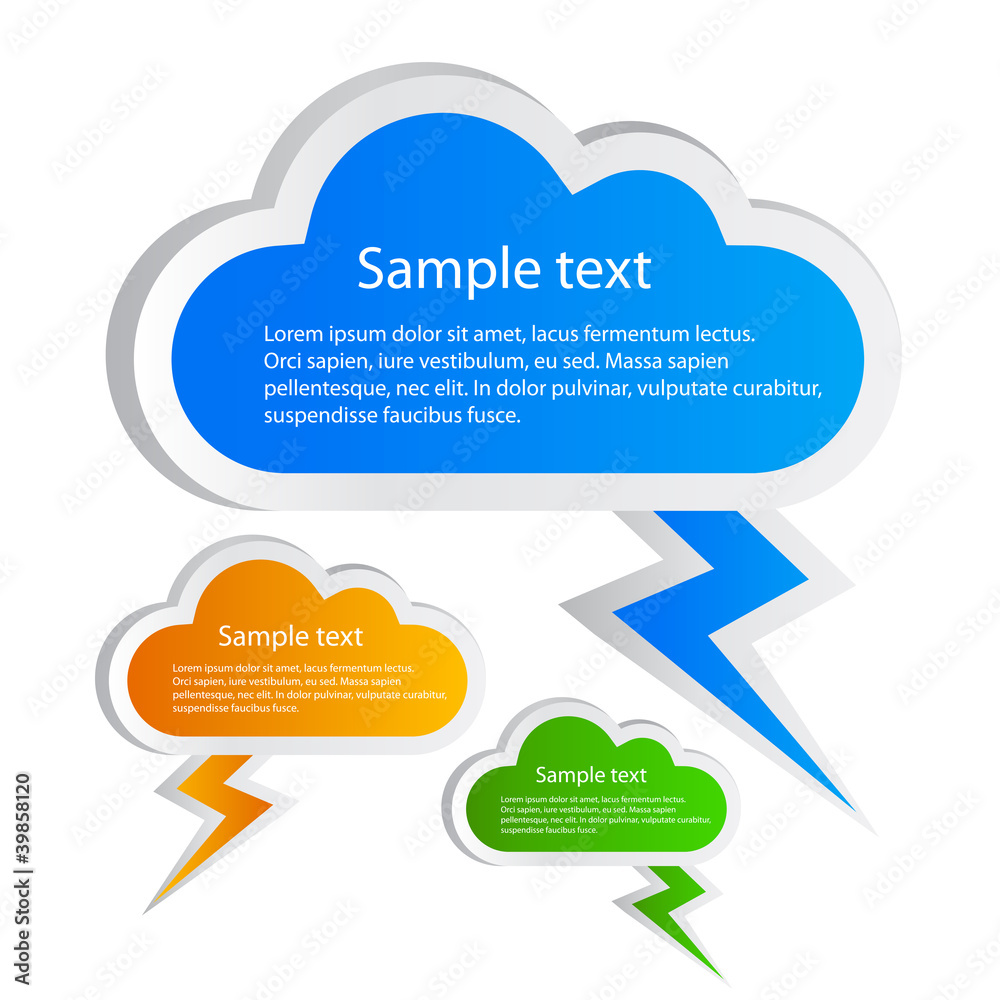 Sticker Clouds speech bubbles set, vector illustration