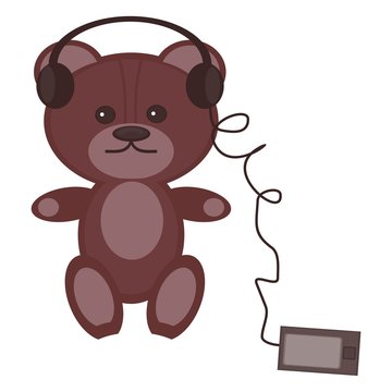 nice teddy bear with headphones and player