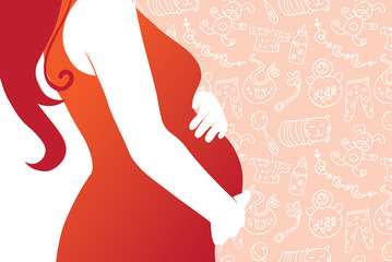 Obraz na płótnie Canvas Sylwetka kobiety ciężarnej z bezproblemową tle niemowlęcym