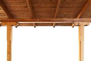 wooden porch roof view from inside isolated on white background
