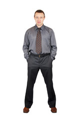 Self-confident man in a dark shirt and dark trousers