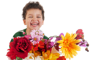 Laughing boy with flowers