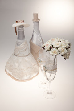 Bottle, decorated as a bride and groom