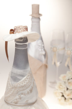 Bottle, decorated as a bride and groom