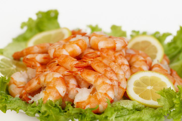 Perfect appetizer of boiled peeled shrimp