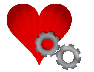 red heart and gears illustration design over white