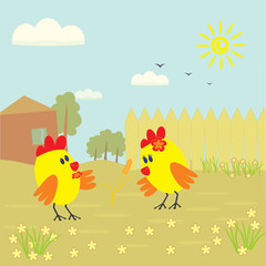 Obraz na płótnie Canvas two lovely little chicken looking a wheat ears
