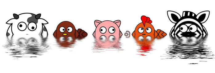 Funny farm animals in water