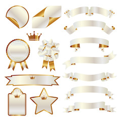 set of white and gold ribbon