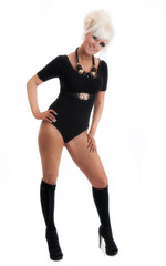 Fototapeta premium Happy young blonde woman isolated against white