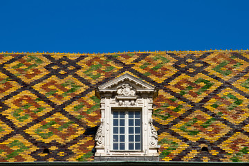 Colored roof tile in dijon city - France - obrazy, fototapety, plakaty