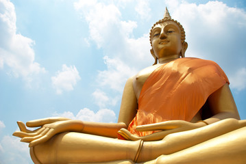 Big Buddha statue and Blue Sky in Wat thai, Bangkok, Thailand.