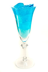 Wine glass with blue iceubes