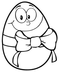Outlined Easter Egg Cartoon Character With Ribbon