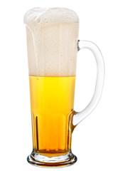 glass of light beer isolated on a white background