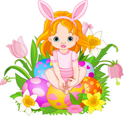 Obraz na płótnie Canvas Cute baby girl Wielkanoc