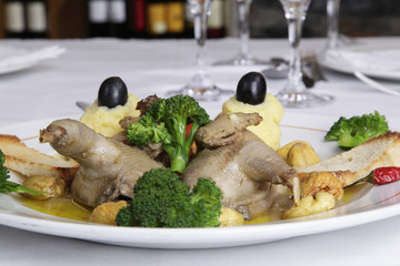 Restaurant dish - partridge stuffed with chestnuts