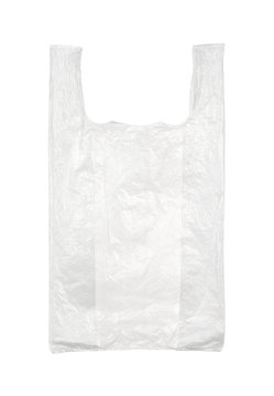 Used empty plastic bag isolated on white background