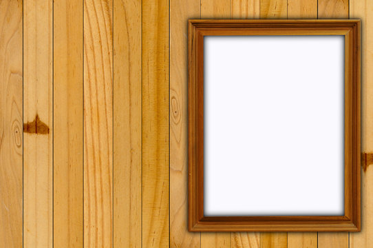 Wooden Photo Frame on Wall Background