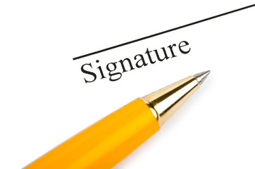 Pen and signature isolated on white