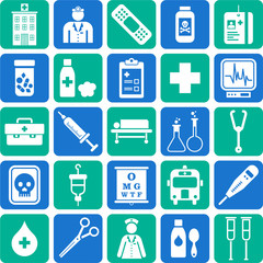 Hospital and medical icons - obrazy, fototapety, plakaty