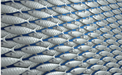 School of Silver Stylised Fish Pattern