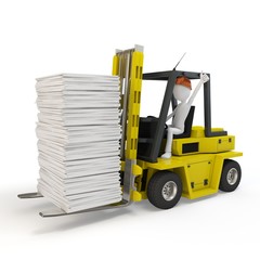 3d man with forklift carrying stuff