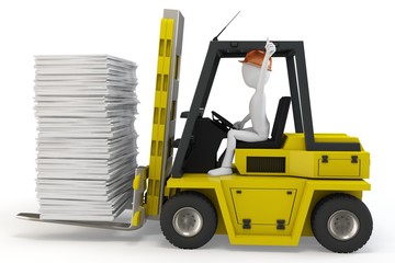 3d man with forklift carrying stuff