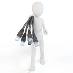 3d man with network cables