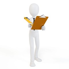 3d man businessman with clipboard and pen
