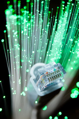 fibra ottica verde con cavo di rete