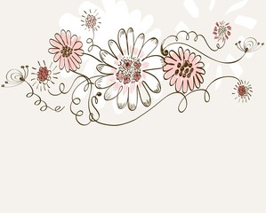 Abstract background with  hand-drawn fantasy flowers .