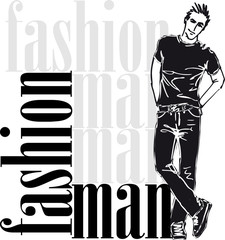 Sketch of fashion handsome man. Vector illustration - 39892933