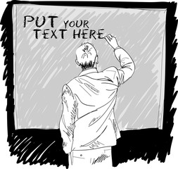 male writing something on board. Vector illustration