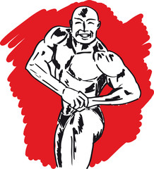 Sketch of bodybuilder. vector illustration