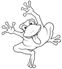 Happy Frog - Black and White Cartoon Illustration