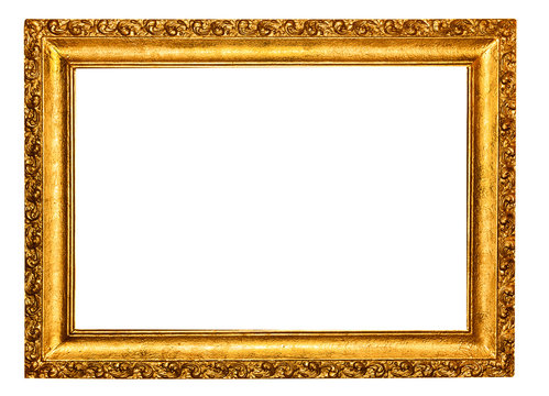 Golden picture frame isolated on white background