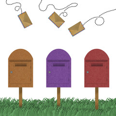 Letter flying above of postal box made by recycle paper, Communi