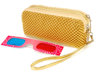 women's handbag and 3d glasses