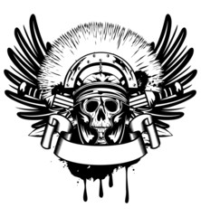 Vector image skull in helmet  and crossed sword