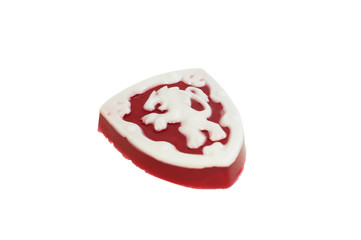 homemade soap with a red emblem with an image of a lion