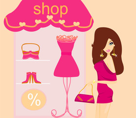fashion girl Shopping illustration