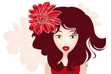 Girl with red hair and flower
