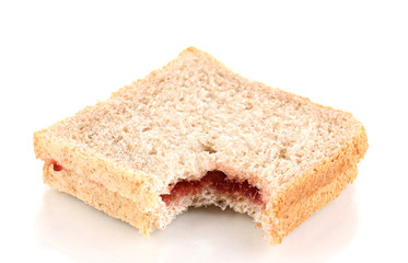 Bitten sandwich with jam isolated on white