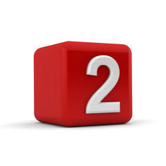 Red 3D block with number two