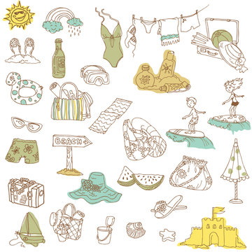 Summer holiday doodle collection - hand drawn in vector